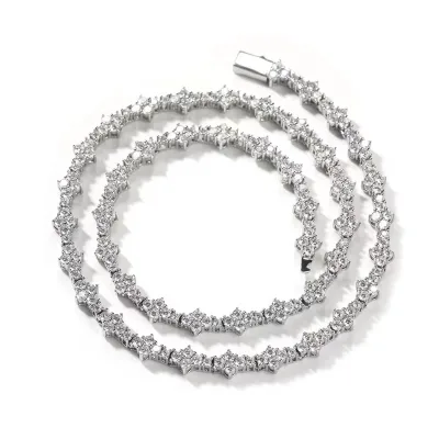 Men's Punk Style Tennis Plane Chain Necklace a Zircons Inlaid Micro Insert Technology Brass With Silver Plating