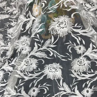 3A Grade Rose Flowers Mesh Fabric Lace Design Florals Embroidery Luxury Lace Fabric for Blouses