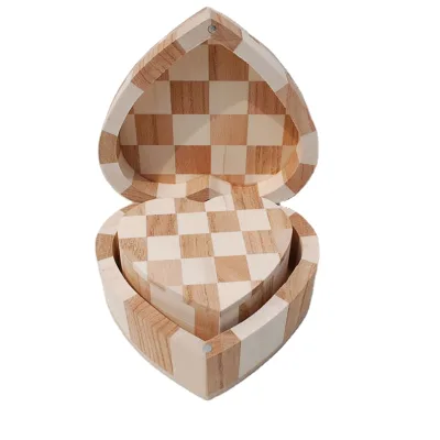 Heart Shape Wooden Boxes with Hinged Lid Wood Engagement Ring Gift Box