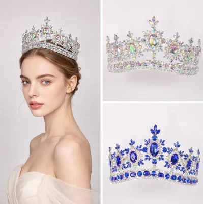 Customize 4 6 8 Inches Crystal Rhinestone Gold Plated Luxury Pageant Crown Adjustable Band for Wedding Engagement Anniversary