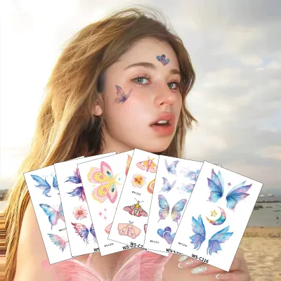 Factory Hot Selling Custom 3D Sexy White Colorful Butterfly Fashionable Temporary Waterproof Paper Tattoo Stickers
