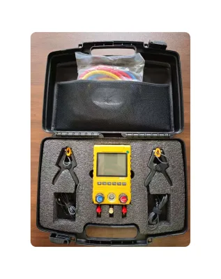 Refrigeration Digital Refrigerant Manifold Pressure Gauge MG-100 Series with 2 Temperature Clamps and Refrigerant Hose