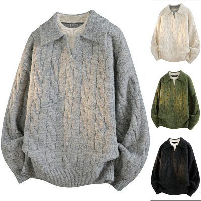 Two-piece for Shirt V-neck Twist Sweater Men's Autumn Winter Business Outer Wear Breathable Foreign Trade