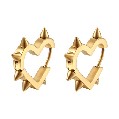 Stainless Steel Spiked Heart Stud Earrings Gold Plated Punk Heart Earrings Edgy Fashion Jewelry for Women Custom Earrings