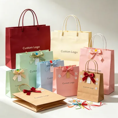 Paper Bags for Shopping Custom Logo Flexo Printing Brown Kraft Paper Bag Eco Friendly Grocery Pouch Wholesale
