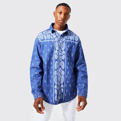 Japanese Patchwork Contrast Cashew Flower Cardigan Double-sided Mens Jacket Shirt