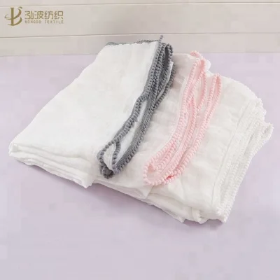 Baby Muslin Swaddle Blanket with Pompom Edge OEKO-TEX Certified Woven All-Season