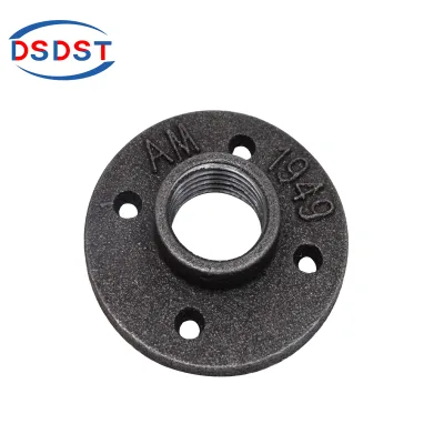 Black Metal Pipe Furniture Malleable Iron Four Hole Flanges for Industrial Pipe Book Shelving