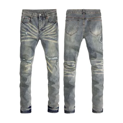 Ripped Knitted Printed Casual Denim Jeans Men's Spring Autumn American Style High Street Retro Washed Breathable Straight Pants