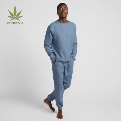 Men's Casual Waffle Knit Pullover Set Organic Sweatshirt and Shirt Winter Plus Size Lounge Wear Men's Sleepwear Sets Custom