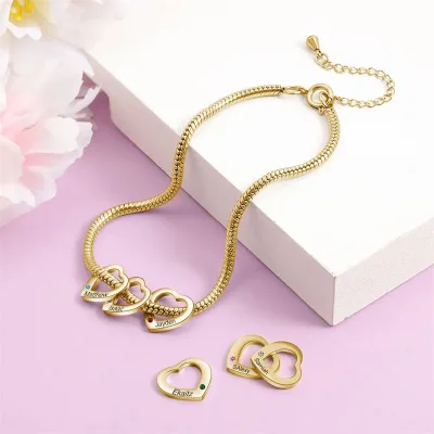 Customizable Stainless Steel Gold Silver DIY Love Heart Shaped Engraved Name Anklet for Women Birthday Gift Snake Chin Jewelry