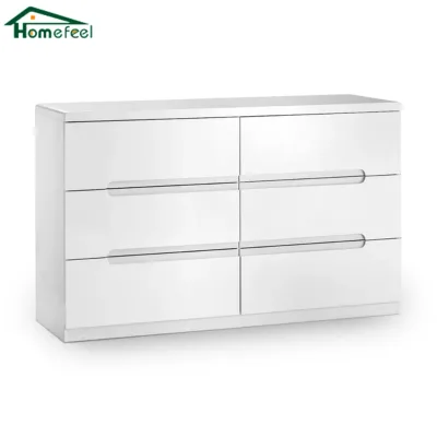 54.1kg Heavy Duty MDF Manufactured Wood 6 Drawers Chest Drawers with High Gloss Finish for Modern Bedroom Storage