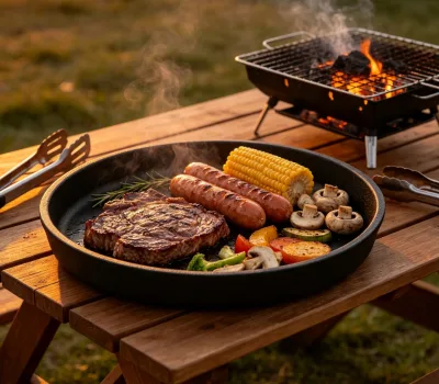 Wholesale Thick Deep Round Cast Iron Serving Pan Pre-seasoned Cast Iron Griddle Plate Hotel Steak Dish OEM Custom Logo Cookware