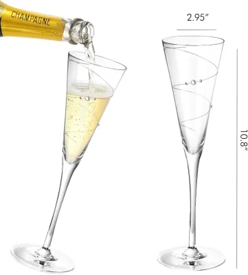 Wholesale Custom Champagne Flutes Bride and Groom Champagne Glasses Engraved Infinity Heart Embellished With Dazzling Crystals