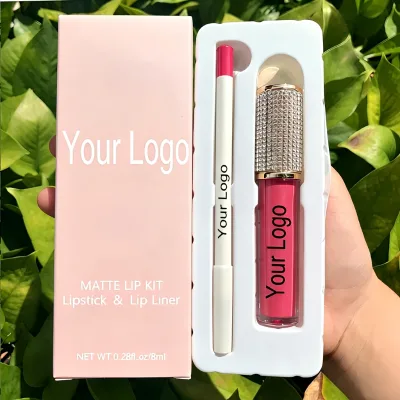 New Private Label De Labiales Shimmer Matte Liquid Lipstick & Lip Liner Kit-Non-Toxic OEM Custom Logo Makeup Gift Set