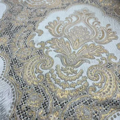 Luxury Gold Damask Jacquard Velvet Upholstery Cloth Dyed Woven Shrink-Resistant Heavyweight 100% Polyester Hollow Floral Villa