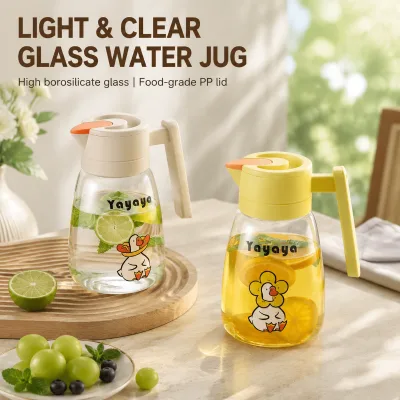 Custom Logo Glass Water Jug Heat Resistant Hot Cold Drink Pitcher with Handle and Lid Suitable for Juice Tea and Lemonade