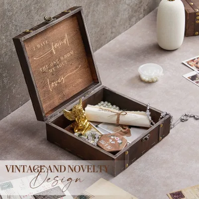 Vintage Dovetail Wooden Memory Box With Metal Buckle Lock, Custom Engraved MR Couple Keepsake Box for Wedding Anniversary Gifts
