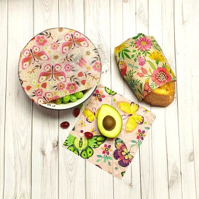 3S 3M 3L 9pcs Full Butterfly Patterns Reusable Beeswax Food Wraps