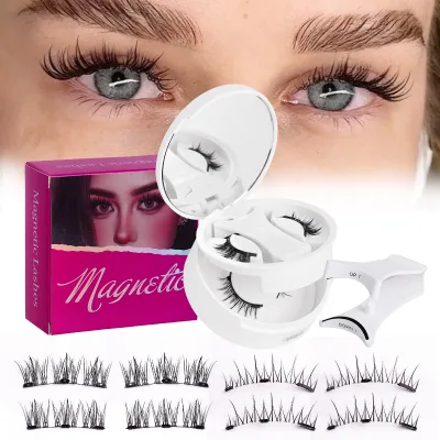 Custom Magnetic Lashes No Glue Wholesale 3d Cat Eye Waterproof Natural Lightweight Magnetic Eyelashes with Applicator