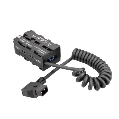 Poyinco Aluminium D-Tap to NP-F550 Dummy Battery Coiled Power Cable for NP-F550/NP-F970 Atomos Ninja Monitor LED Light