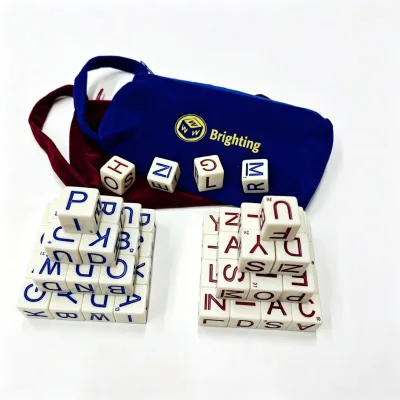 Brighitng 18MM Acrylic Letter Dice Set Square Shape Custom Printed Pouch Educational Spelling Language Learning Word Game Made