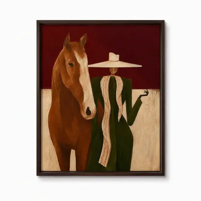 Over Size Handmade Painted Minimalist Abstract Horse Man Oil Painting Canvas Folk Art Wall Art Decor for Living Room Bedroom