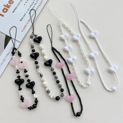 Cute Phone Charms Beaded Strap Cell Keychain Heart Cool Charm for Airpods Camera Phones Pendants Decor