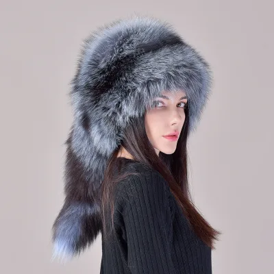 Wholesale Winter Fur Women Hat with Real Fox Fur Hat Luxury Raccoon Fur Beanies Warm Ear Protect Unisex Hat