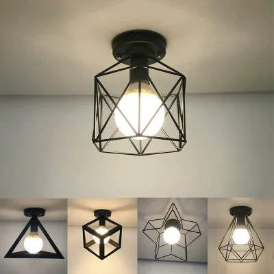 Factory Direct Industrial Iron Cage Ceiling Light Restaurant Cafe Hotel Entrance Decoration Aisle Corridor E27 Ceiling Lamp