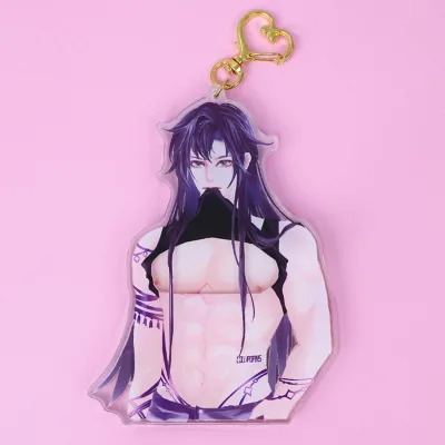 Creative Custom Acrylic Shaker Keychain Movable Pectoral Muscles Double-Sided Epoxy Glitter Charm Plastic Cartoon Art Style