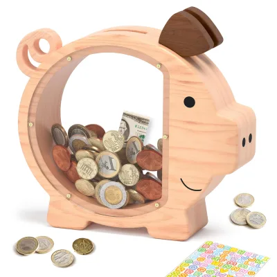 Real Price DIY Unfinished Wooden Money Box Pig Pattern Piggy Bank for Home Decorative Plain Printed Coin Bank Holz Spardose