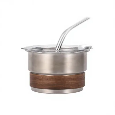 304 Stainless Steel Coffee/Milk Tea Cup Outdoor Camping Mug Beer/Drink Tumbler Thickened Design Wooden Base Straw Portable
