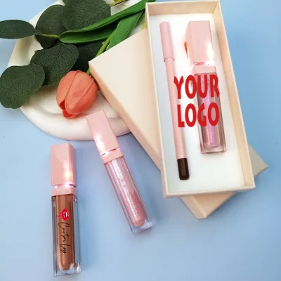 Led Light Shiny LipGloss LipLiner Lip Kit Set Hot Sale Waterproof Matte Lipstick Lipliner Lip Gloss Lip Combo Set