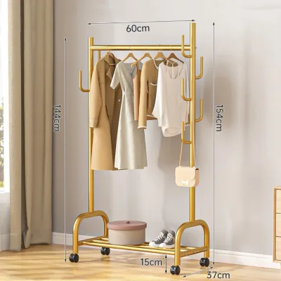 Industrial Iron Round Pipe Clothes Rack with Wheels Household Portable Clothes Hanger Rack Single Layer Designs