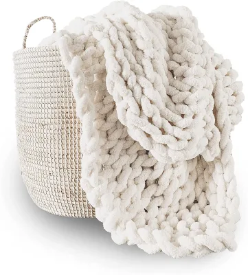 Chunky Knit Blanket Throw 100% Hand Knit With Jumbo Chenille Yarn Chunky Washable Knitting Blanket Throw
