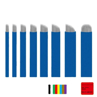 China Eyebrow Tattoo Needle Blade F/U Type 14 Needles 18 Blades Blue Skin Oblique Row for Eyebrow Line Work