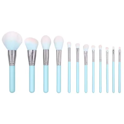 Factory Customized 12pcs Blue Vegan Makeup Brush Set Synthetic Hair for Eye Foundation Concealer Application