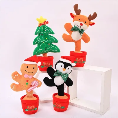 Wholesale Dancing Cactus Toys Christmas Tree Elk Deer Repeating Dancing Singing Plush Toys Early Childhood Talking Toys for Kids
