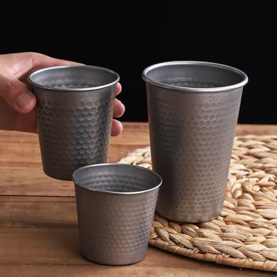 Food Grade Stainless Steel Hammer Cup Single Layer Anti Slip Grip Multi Size for Coffee Tea Beverage Cafe Restaurant Household