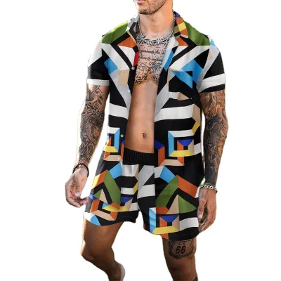 Custom Men Shirt and Beach Short Pants Set Plus Size Swimwear Men Swimwear & Beachwear Print Outdoor Polyester Cotton Knitted