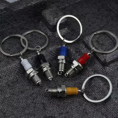 Wholesale Metal Creative Car Spark Plug Keychain Metallic Texture Spark Plug Key Ring Corporate Keychain Souvenir Gift in Stock