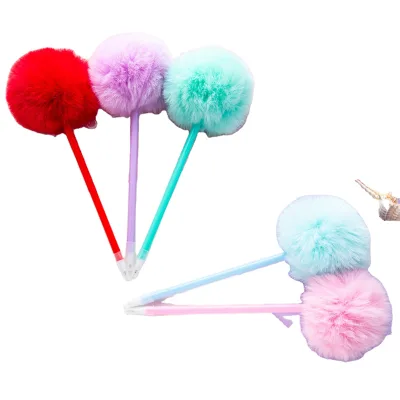 Hairy Ball Pen Cute Girl Account Pen Student Writing Stationery Plush Ballpoint Pen Wholesale
