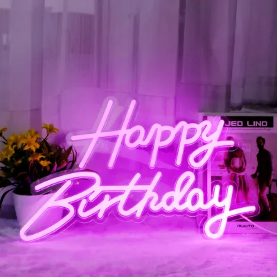 English Illuminated Acrylic Character Shape Happy Birthday Neon LED Light Party Gathering Scene Decoration Creating