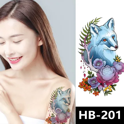 Beautiful fox Female Black and White Colorful Temporary Waterproof Tattoo Sticker
