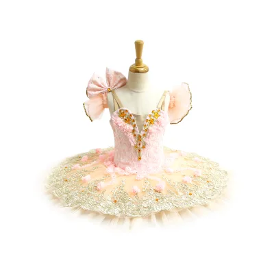 T0188 Kid Tutu Dresses Three-Dimensional Flower Pattern Pink Tutu Ballet Romantic Tutu