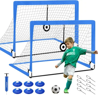 Portable Foldable Pop-up Soccer Football Goals Lightweight Training Equipment for Indoor & Outdoor With 2 Goals 6 Obstacle Cones