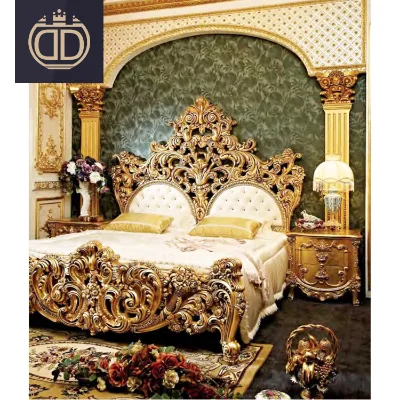 High Quality Carved Wooden Bed Frame Bedroom Set Luxury king Size Double Solid Wood Bed Antique Furniture Set