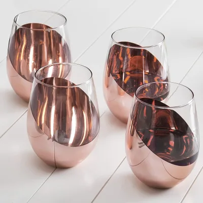 Modern 550ml Stemless Rose Gold Red Wine Glasses Elegant Electroplating  for Cocktails Water