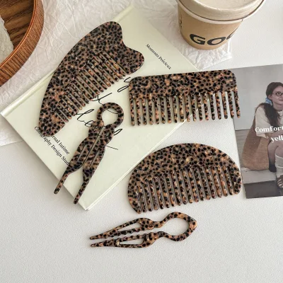 ARCHER Vintage Leopard Print Acetate Wide Tooth Comb Set Anti Static Hair Comb and for Women Hair Styling